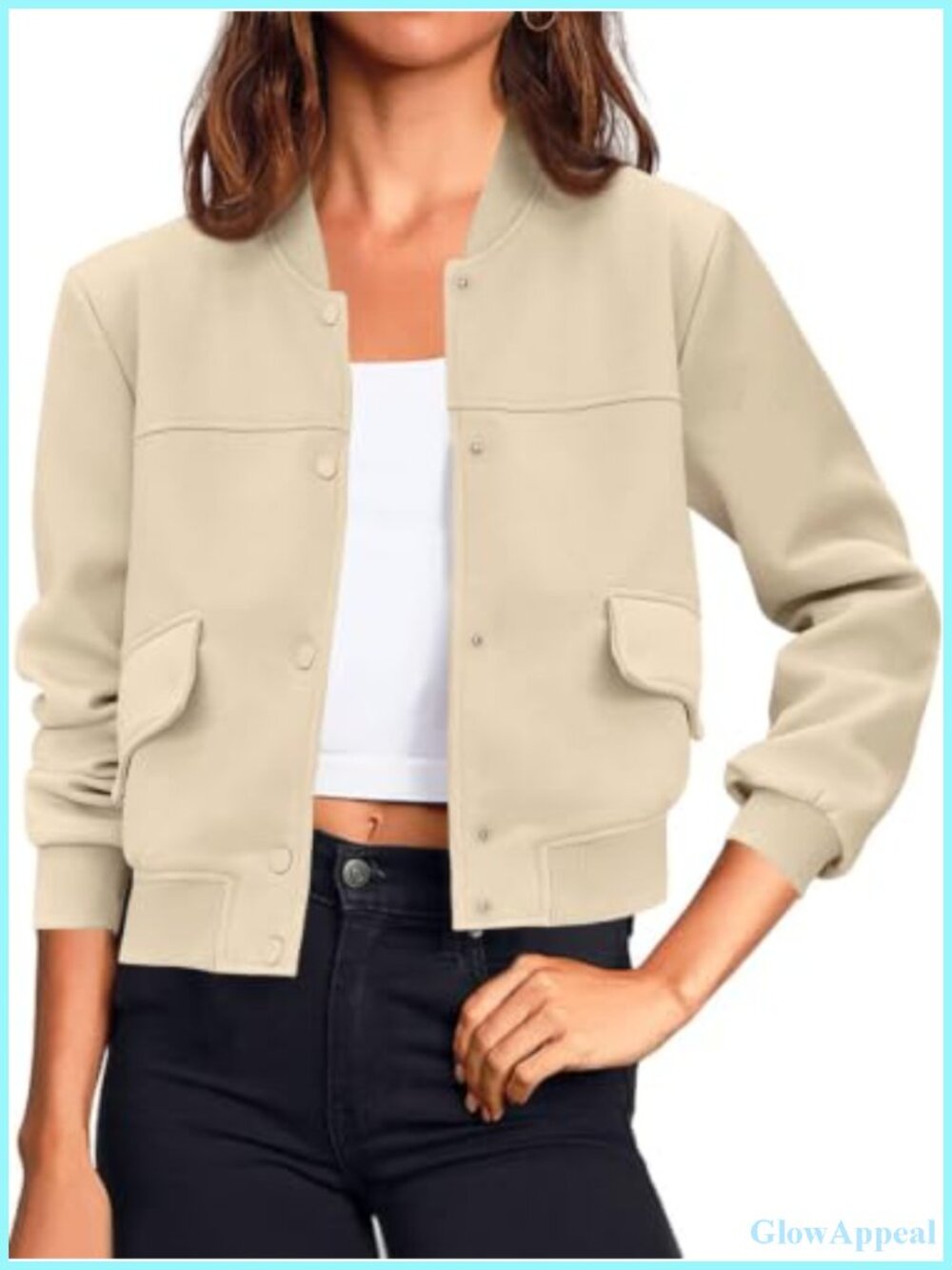 Tankaneo Cropped Bomber Jacket Button Down Varsity Shacket